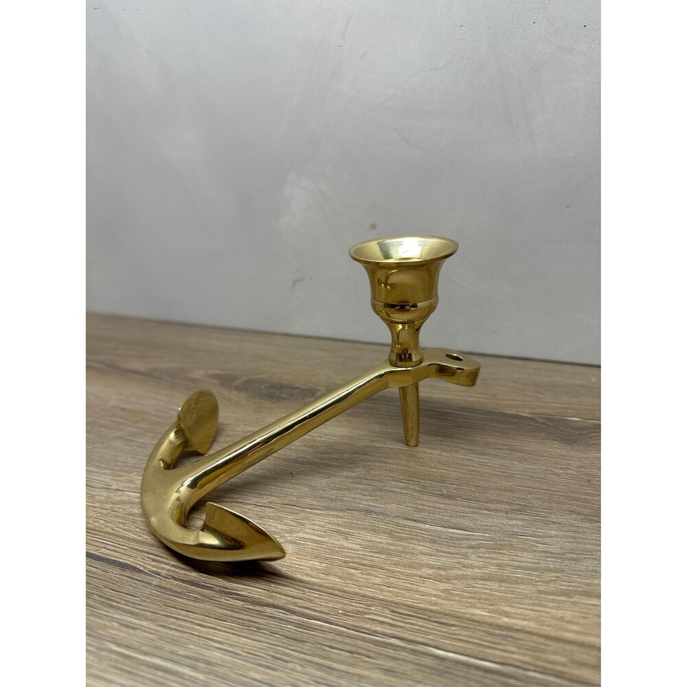 Vintage Solid Brass Heavy Anchor Candlestick Taper Holder 6 Inch